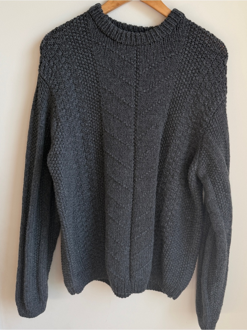 J. Crew 100% Merino Wool Chunky Cable Knit Fisherman Sweater Mens XL Charcoal